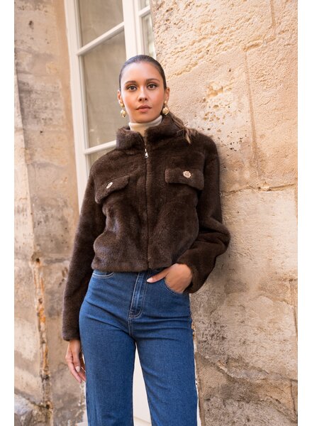 Attentif Bontjas dames kort donker bruin