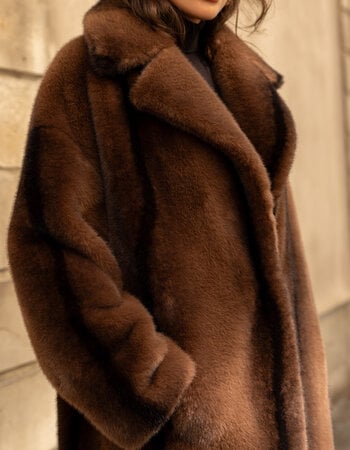 Attentif   Dames bontjas lang koffie bruin
