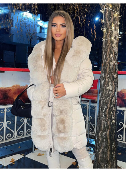 Dames winterjas met bont beige