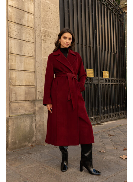 Attentif Wollen jas dames lang bordeaux