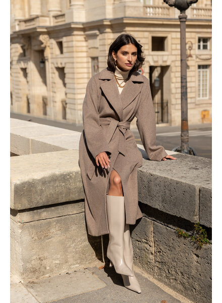 Attentif Wollen jas dames lang taupe