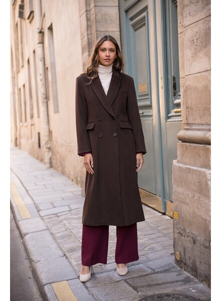 Attentif Wollen jas dames lang bruin