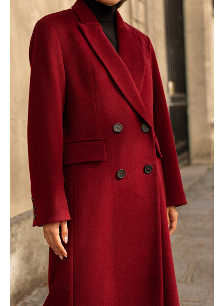 Attentif Wollen jas dames lang bordeaux