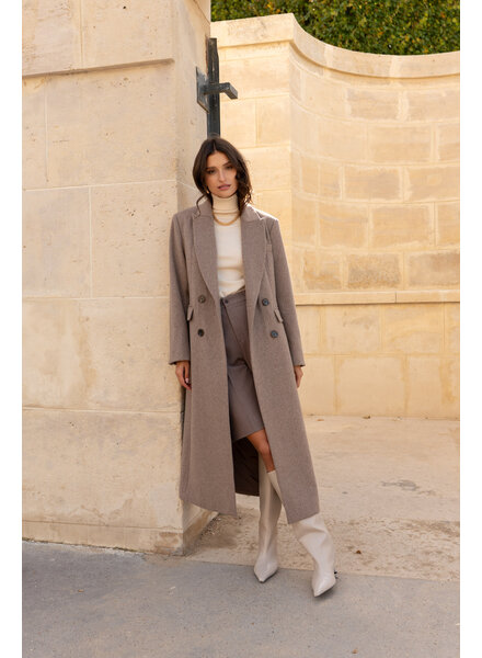 Attentif Wollen jas dames lang taupe