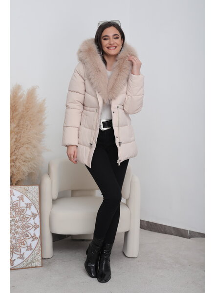 Winterjas dames met bont ecru