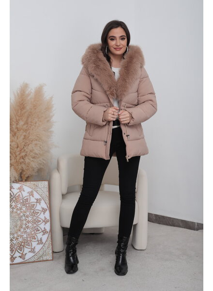 Winterjas dames met bont beige