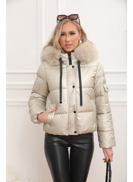 Winterjas dames met bont metallic