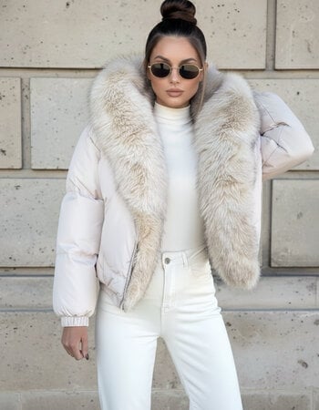 Winterjas dames kort beige met bont
