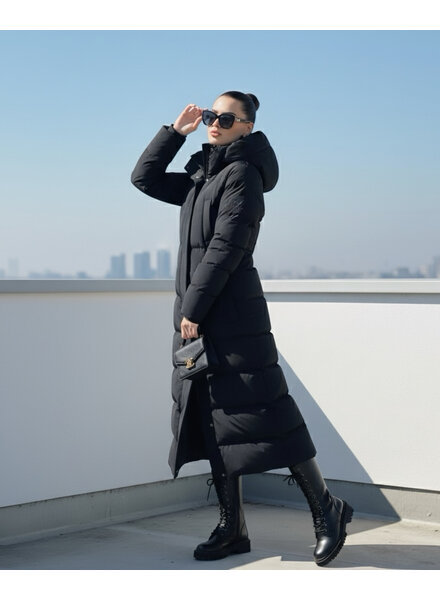 Lange gewatteerde winterjas zwart 2 dames