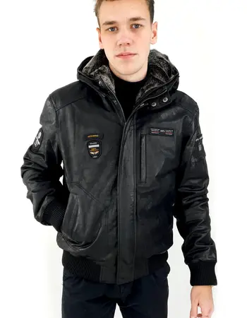 Leather City Heren leren winterjas zwart