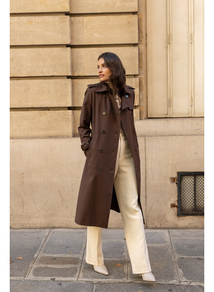 Attentif Trenchcoat dames lang bruin