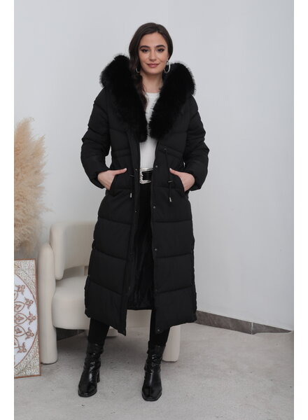 Lange gewatteerde winterjas zwart