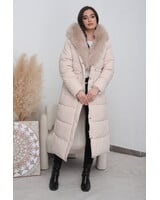 Lange gewatteerde winterjas gebroken wit