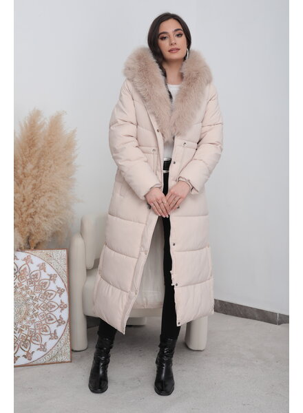 Lange gewatteerde winterjas gebroken wit