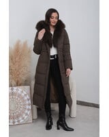 Lange gewatteerde winterjas groen