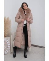 Lange gewatteerde winterjas beige