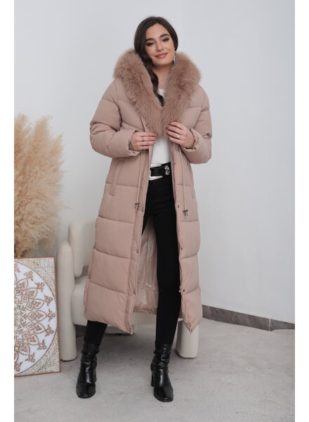 Lange gewatteerde winterjas beige