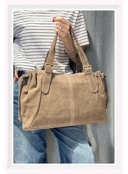 leren tas Dames suède leren tas grijs