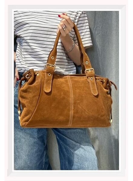 Dames suède leren tas bruin