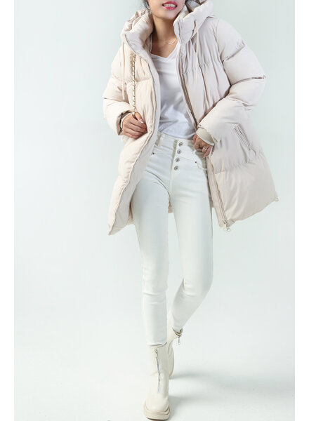 Dames winterjas halflang gewatteerd beige