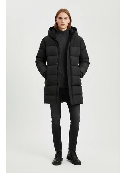 Dames winterjas halflang gewatteerd zwart