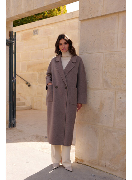 Attentif Wollen jas dames lang taupe 1