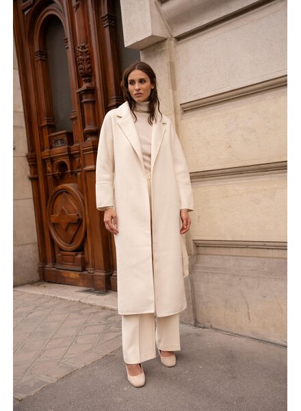 Attentif Wollen jas dames lang gebroken wit