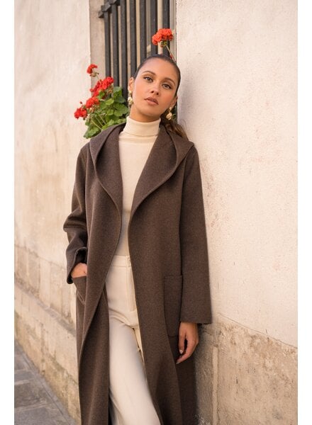 Attentif Wollen jas dames lang Coffee bruin
