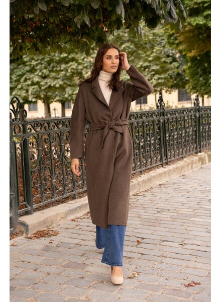 Attentif Wollen jas dames lang bruin