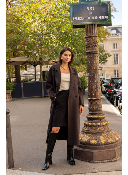 Attentif Wollen jas dames lang Coffee bruin 2