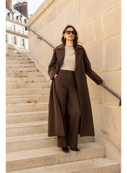 Attentif Wollen jas dames lang Coffee bruin 3