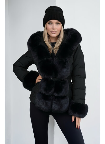 Dames winterjas met bont zwart