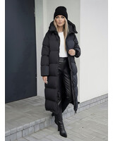 Lange gewatteerde winterjas zwart dames