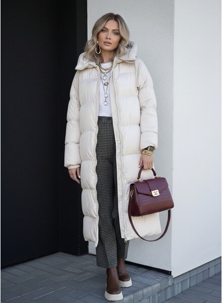 Lange gewatteerde winterjas beige dames