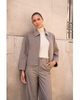 Attentif Wollen jas dames kort oversized taupe