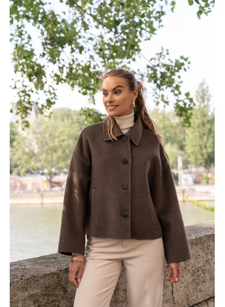Attentif Wollen jas dames kort oversized Coffee bruin