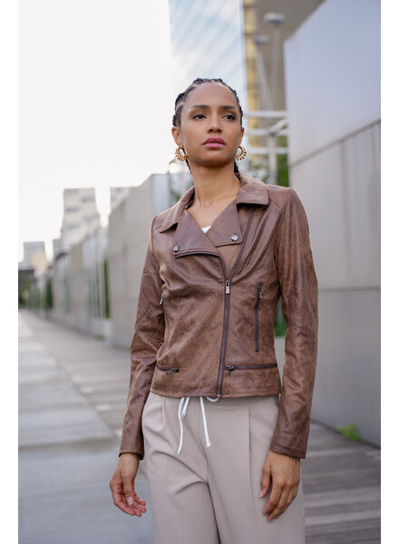 Laura Dames imitatie leren jas camel