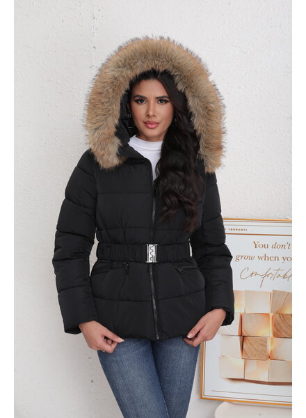 Winterjas dames zwart met riem