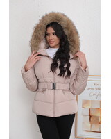 Winterjas dames taupe met riem