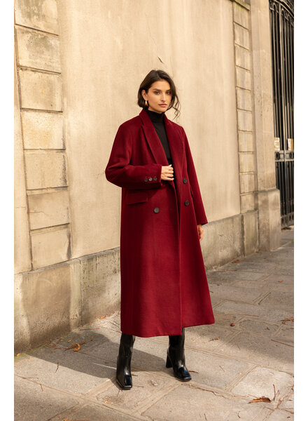 Attentif Wollen jas dames lang bordeaux