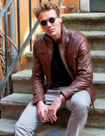 Leather City Heren leren jas dark bruin LV