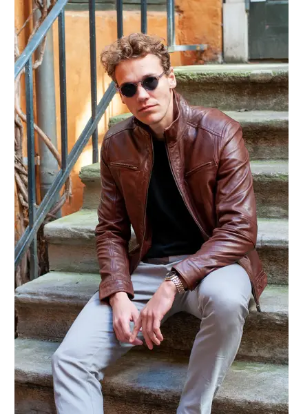 Leather City Heren leren jas dark bruin LV