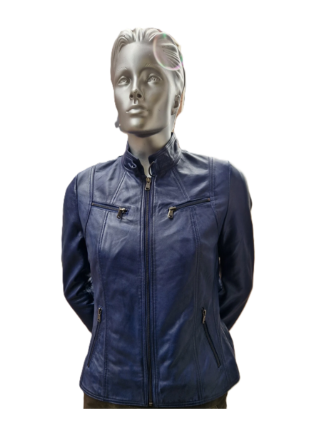 Leather City Leren jasje dames kobalt blauw