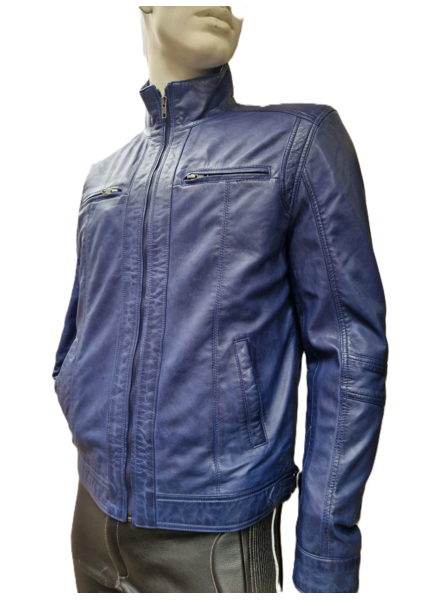 Leather City Leren jas heren kobalt blauw