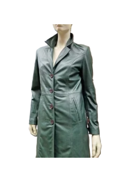 Leather City Echt leren trenchcoat dames groen