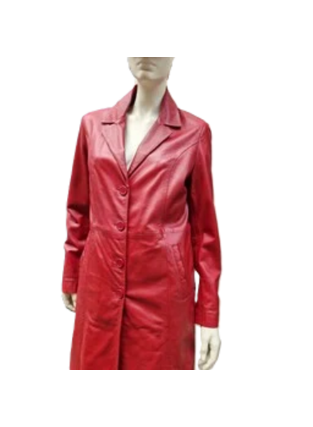 Leather City Echt leren trenchcoat dames rood