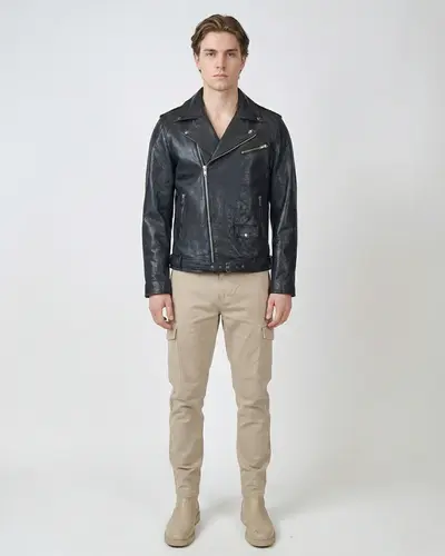 leren heren jas biker zwart , heren leren jas biker look