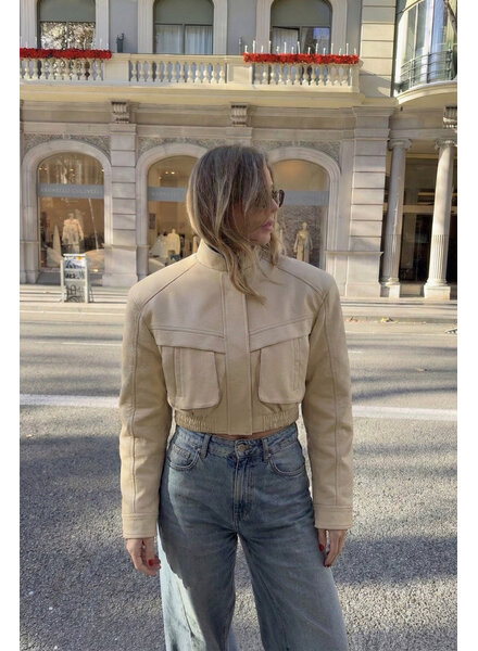Oversized Bomber imitatielerenjas dames beige