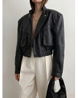 Oversized Bomber imitatielerenjas dames zwart