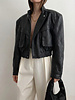Oversized Bomber imitatielerenjas dames zwart